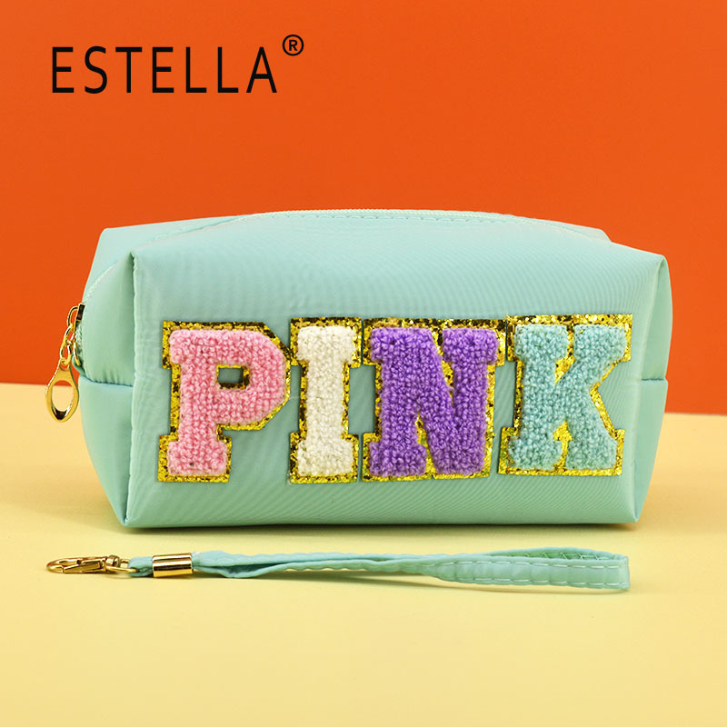 Bolsa de cosméticos octogonal bordada con letras, estilo ins Morandi, gran capacidad