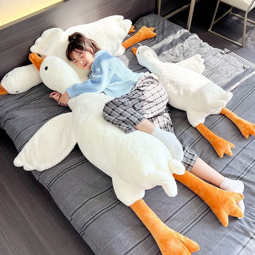 Simulation White Goose Plush Toy Long Throw Pillow Children's Soothing Goose Cuddle Pillow Creative Stuffed Animal Gift for Girls