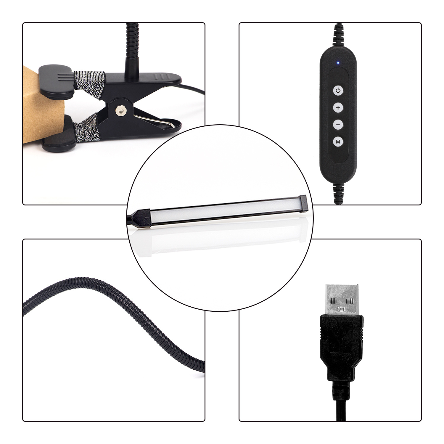 Lámpara de mesa fonkin transfronteriza 8W Super brillante USB de metal de aluminio plegable lámpara de clip de oscurecimiento lámpara de escritorio de estudio interior