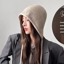 针织帽2025年秋冬新款毛线帽猫耳朵帽子可爱绳子保暖女帽跨境冷帽