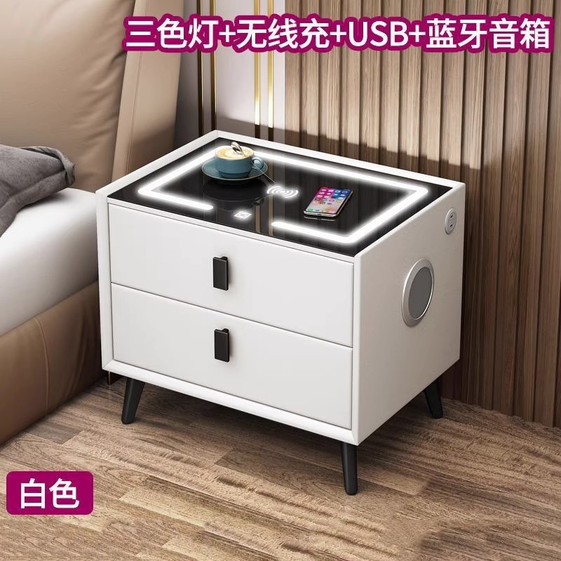 [흰색 2 서랍] 무선 충전기 + LED 3 색 빛 + USB + 블루투스 스피커