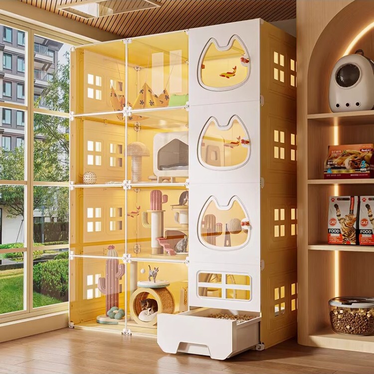 Cat Cabinet for Home Use, Indoor Cat House, Cat Villa, Cat Cage with Extra Large Free Space, Integrated Toilet, One Bedroom, One Living Room, One Bathroom