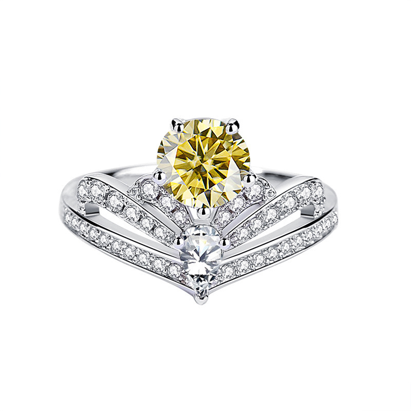 Nuevo anillo de piedra de moissan de 1 quilate de plata esterlina 925 de la corona europea y americana de lujo ligero de la fuente de anillo de anillo