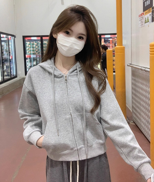 山东即墨卫衣连帽短外套女初秋收腰修身上衣韩秋季穿搭美式小个子|undefined
