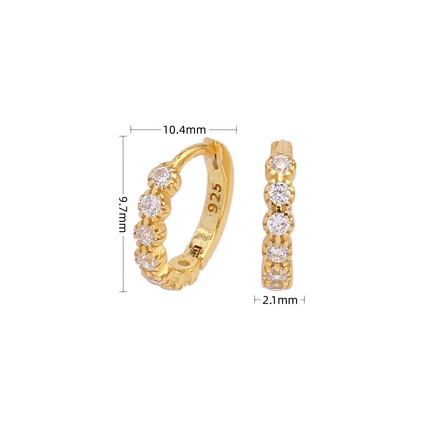 7g Weight 0.03µm Gold Plating Thickness 1 Pair 18K Gold Plated White Gold Plated 925 Sterling Silver Zircon Round Earrings
