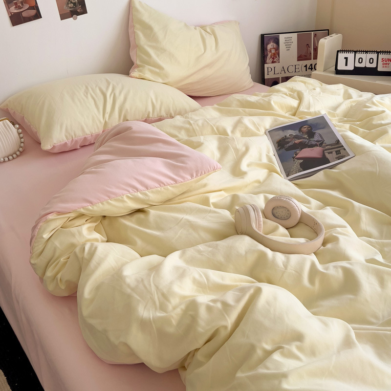 Madre y bebé clase A dormitorio desnudo cuatro piezas de algodón puro algodón colcha cubierta sábanas de cama de dormitorio de estudiantes tres piezas de conjunto