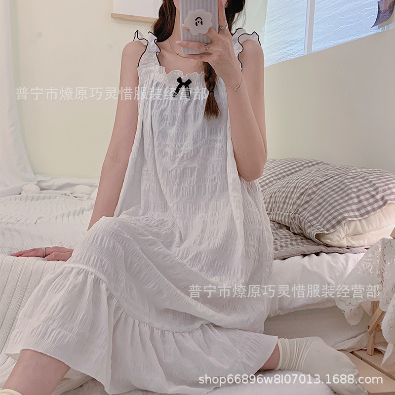 Princess Wind Pijamas verano 2024 nuevo estilo puro deseo de estilo medio largo in-hinge pijama ropa doméstica mujer