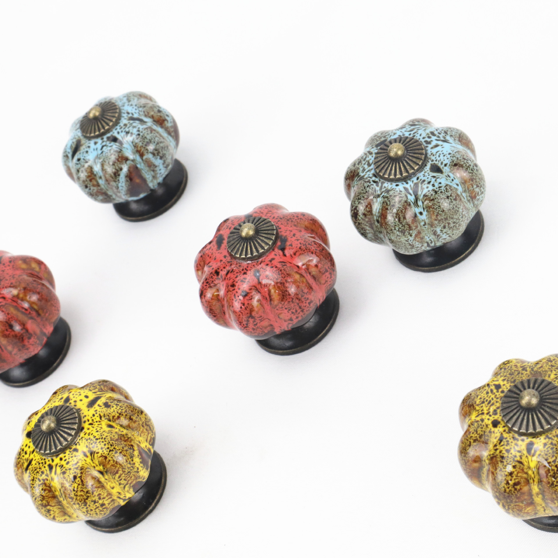 批發豹紋南瓜陶瓷拉手櫃門把手實木衣櫃拉手單孔抽屜拉手家具五金