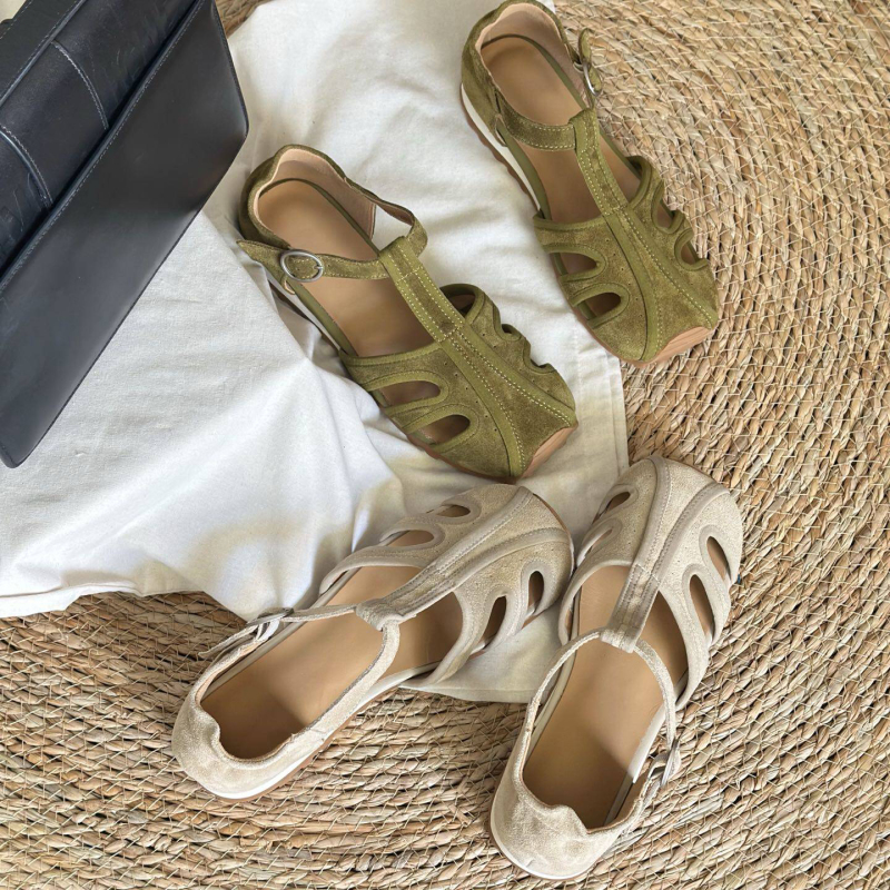 Cowhide Version~Retro Closed-Toe Roman Sandals for Women, Summer Hollow-Out Woven Breathable Soft-Soled Comfortable Flat Pig Cage Shoes Cowhide Version~Retro Closed-Toe Roman Sandals for Women, Summer Hollow-Out Woven Breathable Soft-Soled Comfortable Flat Pig Cage Shoes