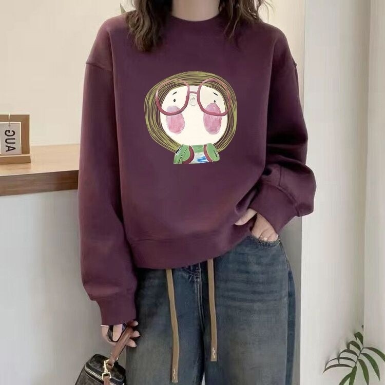 New printed sweatshirt for autumn and winter, fashionable and simple, round neck, loose fit, short style, versatile pullover long-sleeve jacket for women