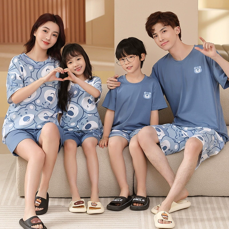 Pijama, shorts, summer thin trousers, cartoon children's set for leisure, family style, with short sleeve