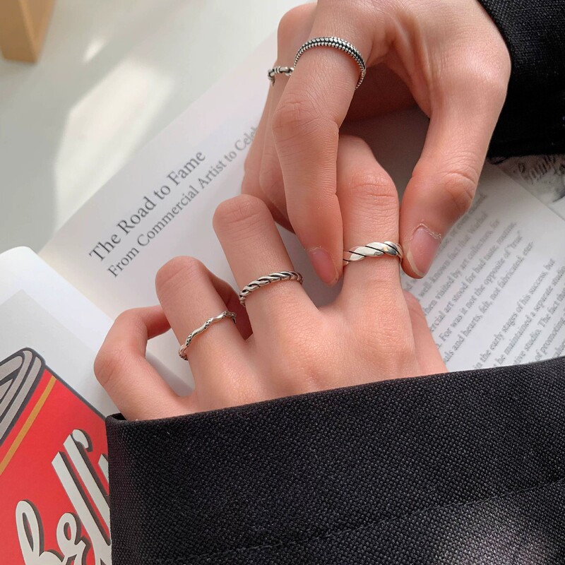 韓国 s925 スターリングシルバーレトロコンビネーションファインリング女性のファッション個性インヒップホップニッチコールドスタイル人差し指リング|undefined