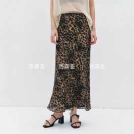 金辉夏季新款高奢时尚天丝苎麻印花斜裁橡筋半裙