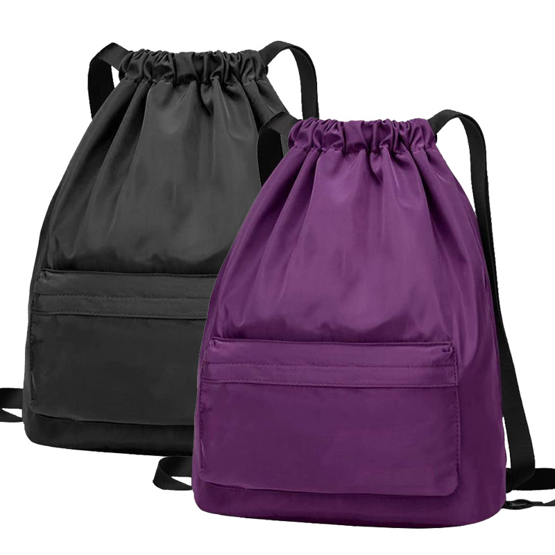 防水束口抽绳涤纶布袋双肩包 户外旅行徒步束口篮球防水双肩包