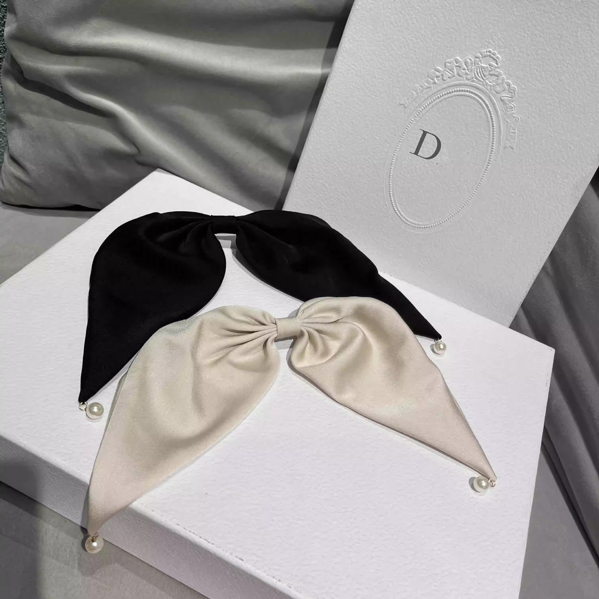 French Retro Big Bow Pendant Spring Clip Hair Accessories Women's High-end Elegant Back Head Plate Hair Tie Headwear