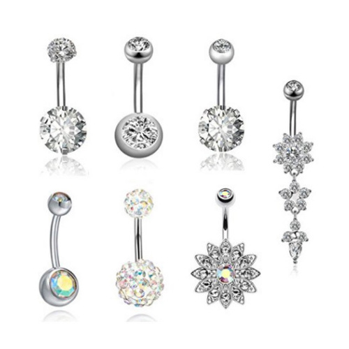 Amazon Wish exquisite AB color Australian opal navel stud set of 7 pieces, navel ring with zirconia, soft clay ball set combination