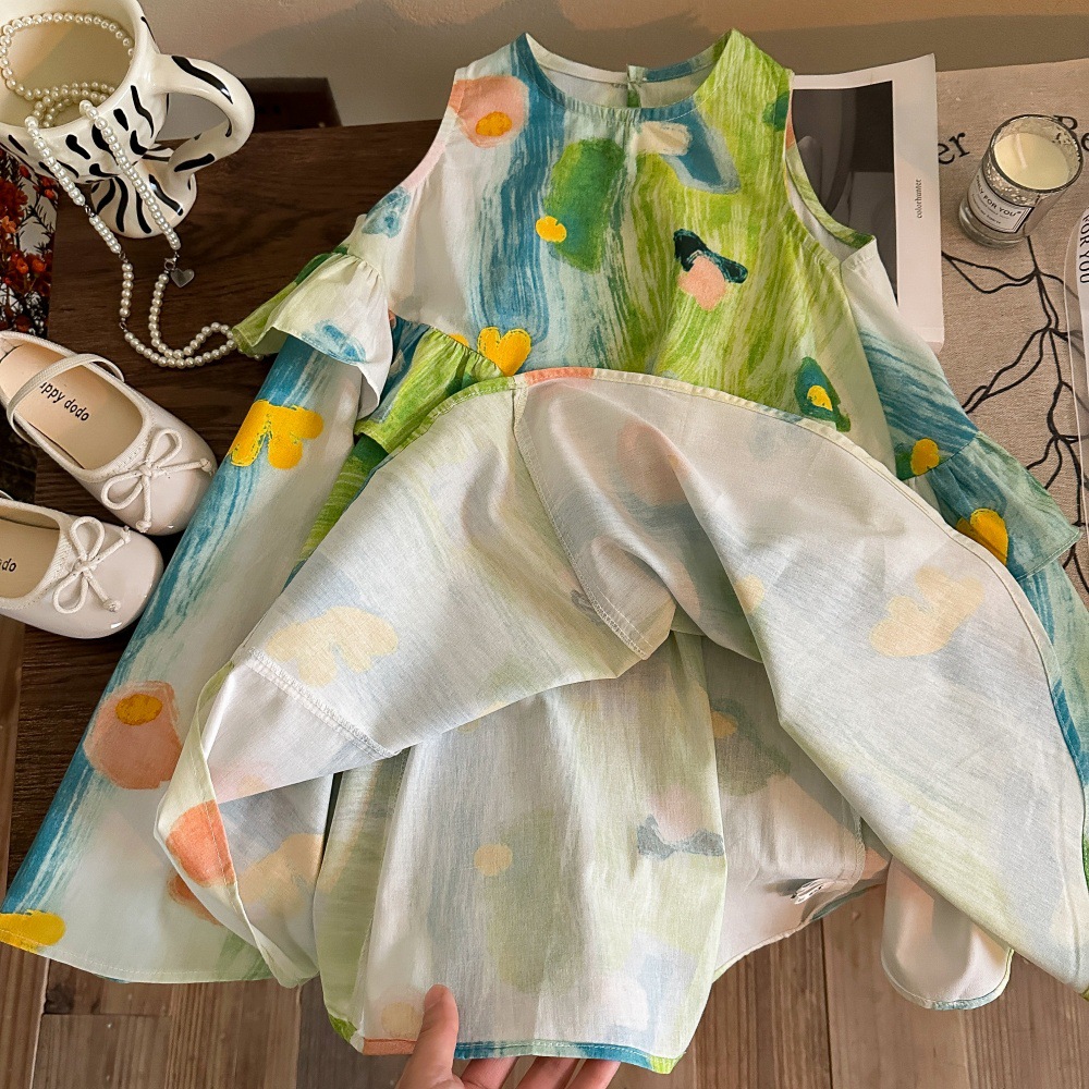 Vestido de algodón sin mangas de verano para siete niñas con limón salado 25 nuevo estilo de los niños falda de playa de estilo occidental falda de chaleco de bebé