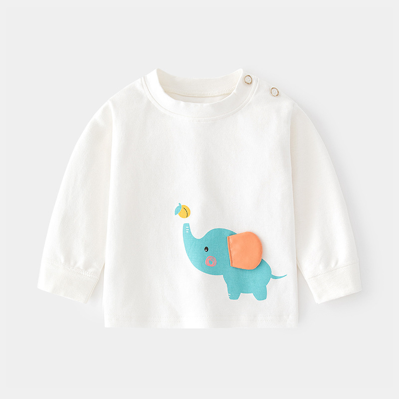 Baby Autumn Clothes Baby Pure Cotton Printed Intimates Pullover Cotton Cartoon Kidsren Spring & Fall Bottoming Kidsren's Clothing Shoulder Open T-Shirt