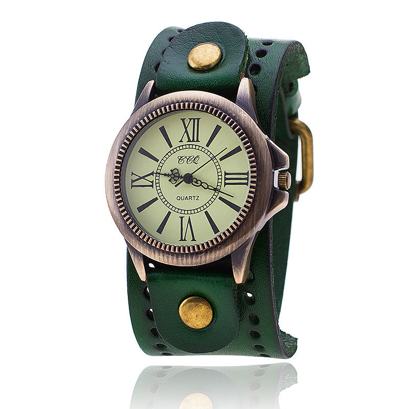 Hot selling punk cowhide watch, antique bronze Roman face quartz watch_voghion.com