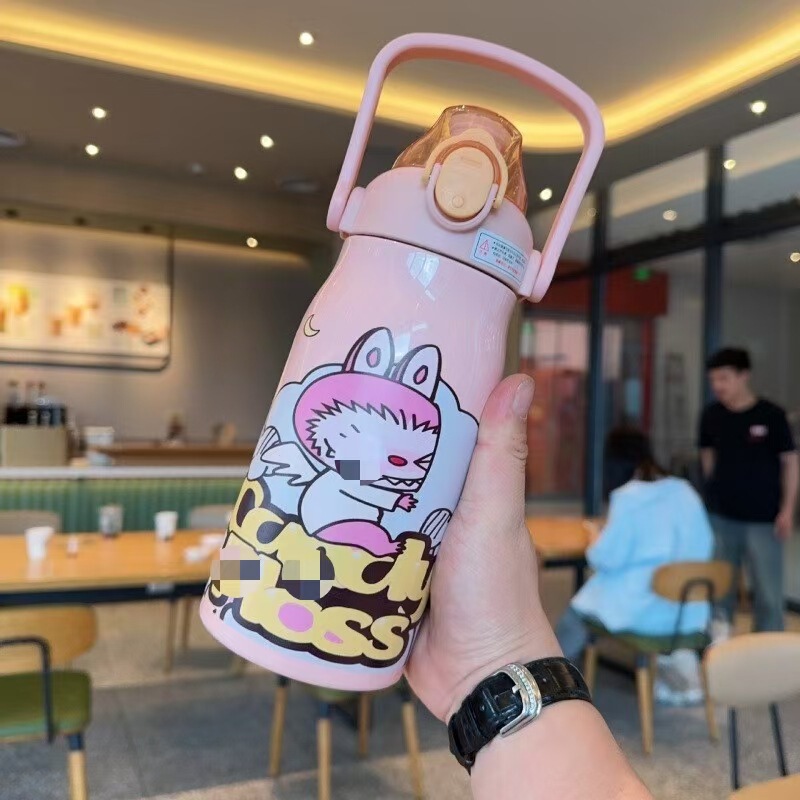 高颜値手提げ学生ポットかわいいストローコップ漫画グラデーション新型スポーツクロスボーダー保温大容量|undefined