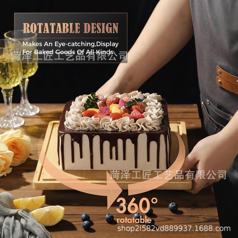 Wooden Rotating Dessert Cake Plate Wood Dessert Display Stand Party Food Deli Plate Party Cupcake Plate
