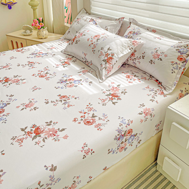 新スタイルのボックスシーツ、小さなフレッシュプリント、シングルピース、シングル/ダブルベッドカバー、防塵保護ベッドカバー、ナチュラルカラーのボックスシーツ