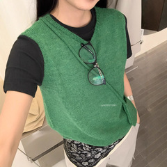 MZI STUDIO2025早秋新款韩系极简风圆领套头毛衣马甲女（配小包）