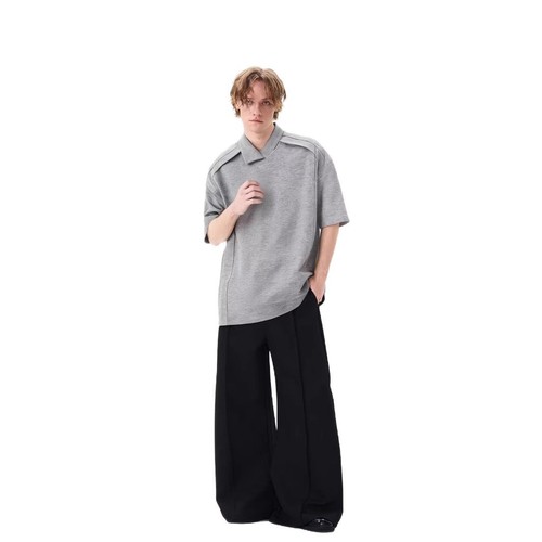 Irregular lapel design POLO shirt cleanfit short-sleeved men's summer light mature style slim and versatile commuter T-shirt