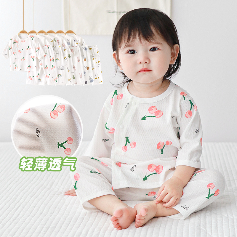 Bebé de verano set de manga media ropa delgada de algodón para niños niños niñas pijamas de aire acondicionado de verano bebé