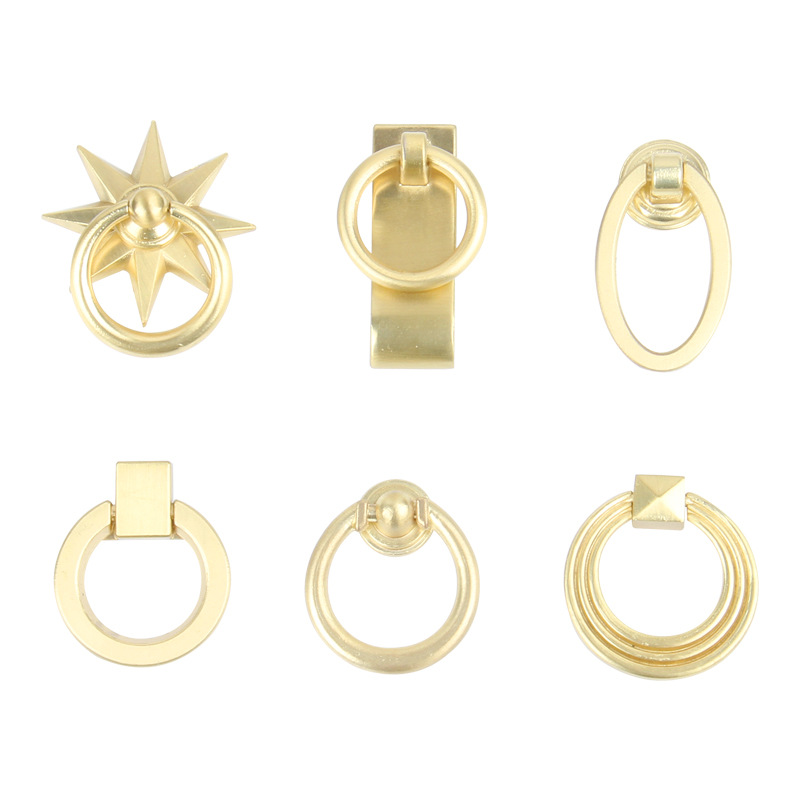 P616新中式仿銅櫃門拉手輕奢鋅合金現代拉環吊墜櫥櫃抽屜把手單孔