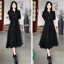 大码女装夏季新中式国风网纱旗袍连衣裙胖mm高级感气质显瘦长裙子