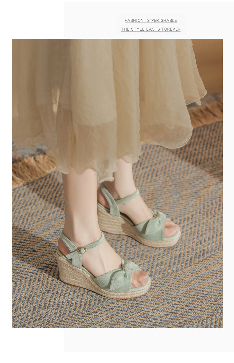 Sandal cao gót nữ hở mũi đế xuồng đan thừng gót 9 cm — Xanh lá cây nhạtcolor chi tiết 14