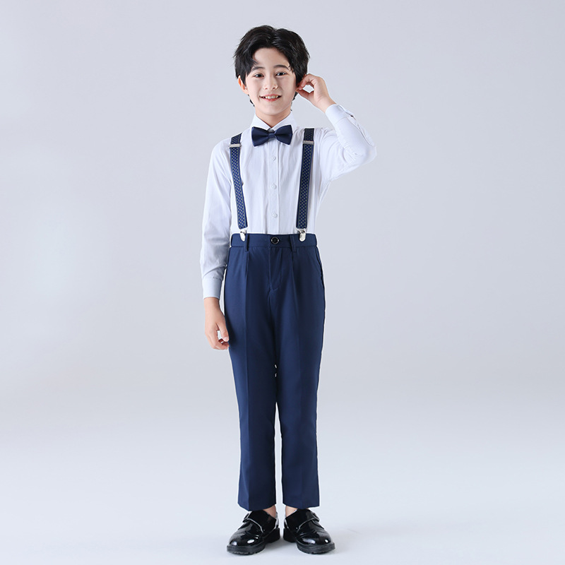 Traje de vestido de tirantes para niños Traje de actuación de manga larga para niños Estilo británico