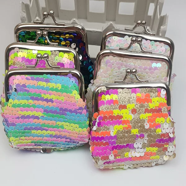 New 3inch Double-Sided Rainbow Sequin Coin Purse Coin Storage Bag Iron Buckle Clip Bag Symphony Fish Chip Bag