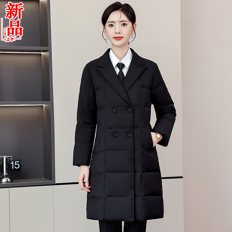 职业羽绒棉服外套女秋冬中长款修身显瘦棉衣棉袄工装珠宝店工作服