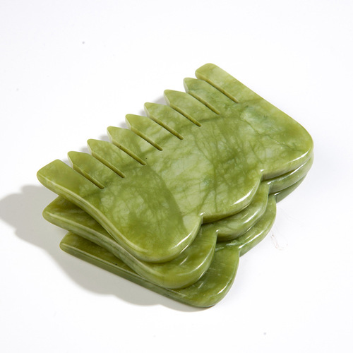 Natural Xiuyan Jade Scratching Massage Comb for Scalp Meridians, Household Portable Comb, Head Massage Device