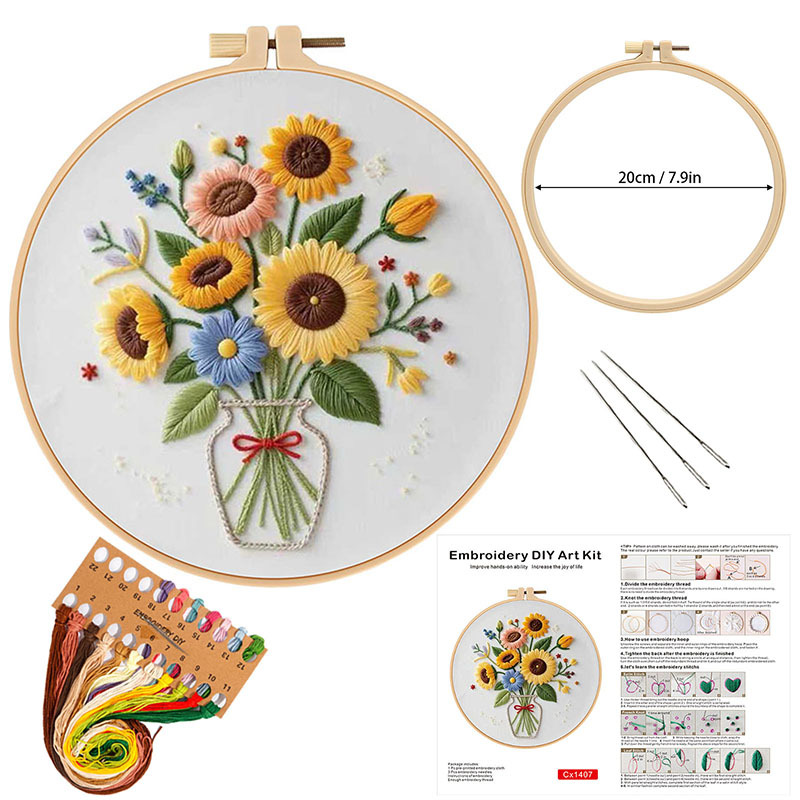 Nuevos productos bordados a mano DIY material paquete ramo de flores flores girasol original Amazon transfronterizo inglés