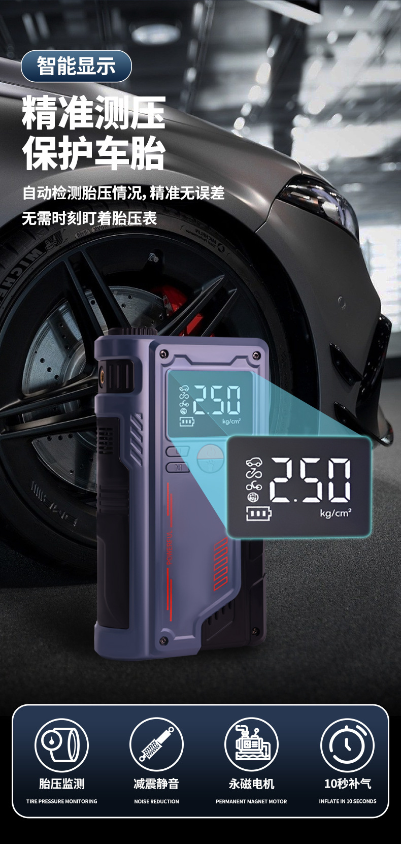 Inflator Pump, Car Emergency Ignition, Lighting and Inflating All-In-One Machine, Car Air Pump, Portable Power Bank