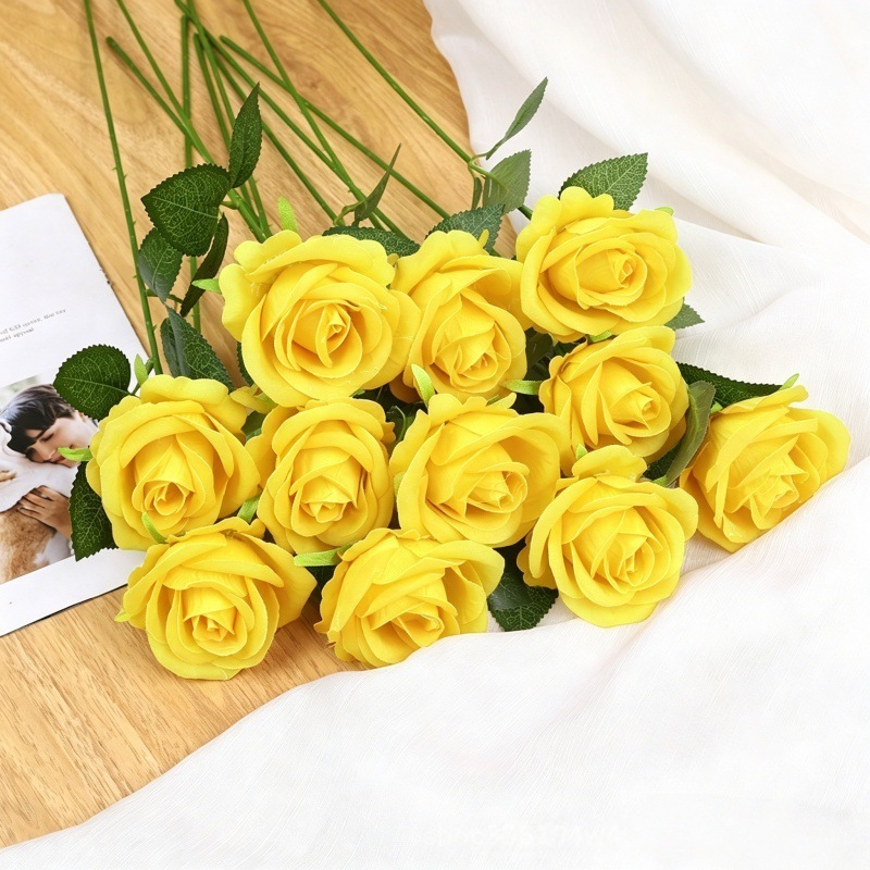 Simulación de flores de rosa única rosa de San Valentín boda en el hogar flores falsas flores artificiales sensación de tela de terciopelo rosa