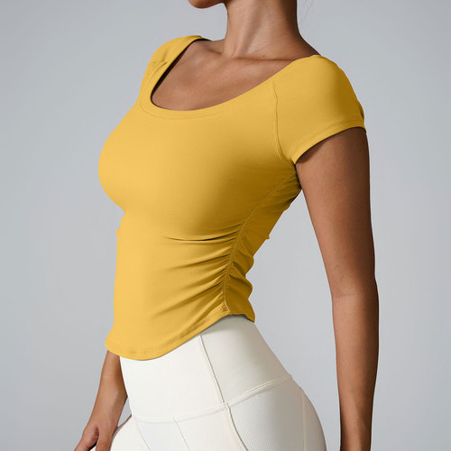 ins2024 Cross-border Tight-Fit Sports Short-Sleeved Running Training Quick-Drying Shirt Short Sleeve Thin Bare Feeling Lulu Yoga Wear for Women