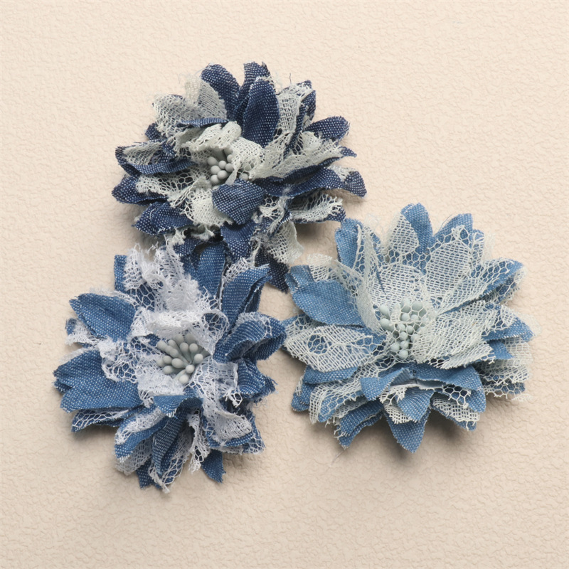 7cm Factory Ready-Made Denim Fabric Flower Camellia DIY Accessories Corsage Brooch Clothing Accessories Handmade Weaving