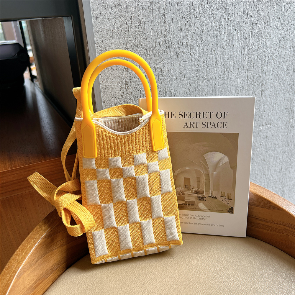 Bolsa de teléfono móvil Plaid bolsa de mensajero de las mujeres Mini pequeño bolso pequeño lindo ligero cuatro estaciones bolso de punto