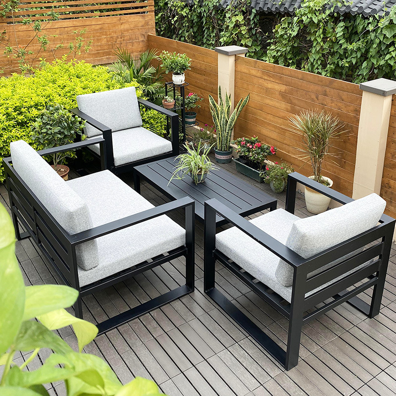 Sofá al aire libre esquina patio al aire libre jardín terraza casa modelo simple silla china impermeable sol muebles de aleación de aluminio