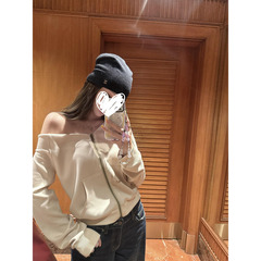 韩系气质一字肩拉链卫衣开衫外套女早秋季高级感修身显瘦斜肩上衣