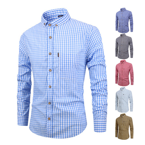 Men's Autumn/Winter Collared Shirt with Breathable Cotton Long Sleeve Checkered Top for Men Leisure Formal Sweatshirt and Outerwear