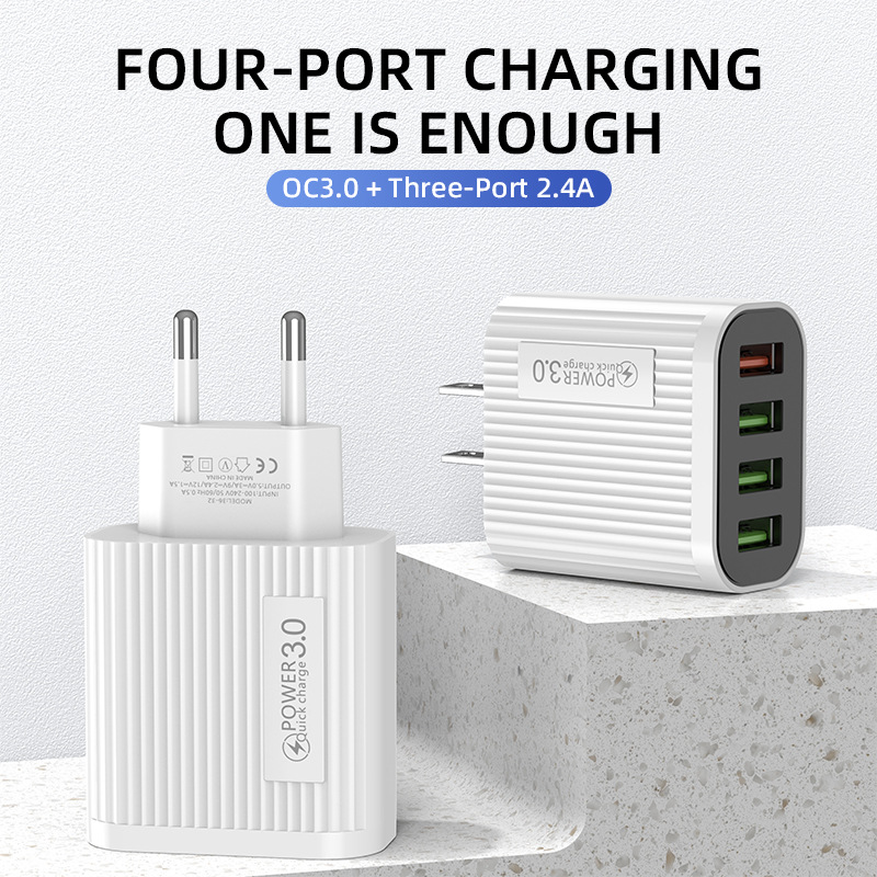 4USB multi port 18W mobile fast charging head QC3.0+3U2A travel charger_voghion.com