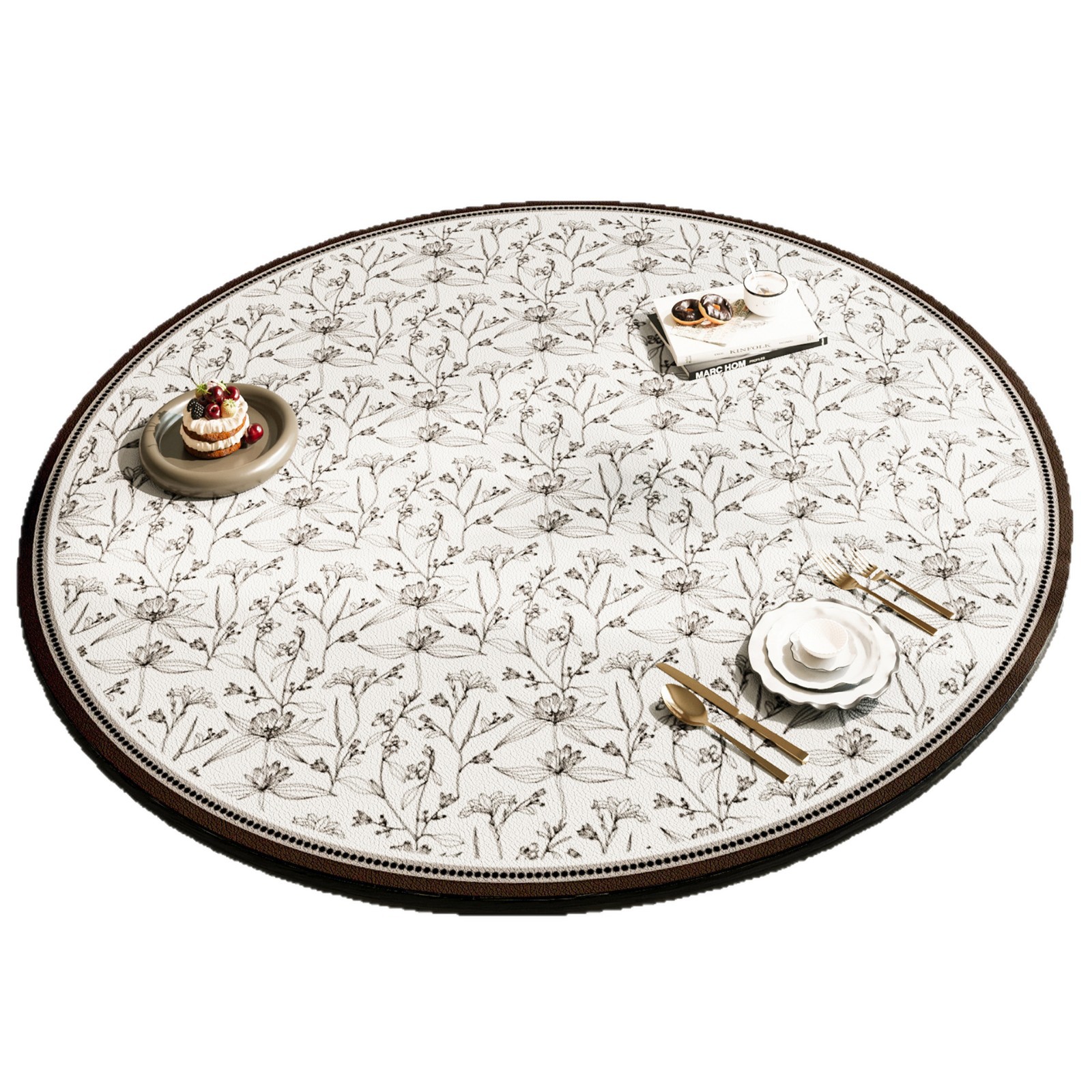 2025 nuevo estilo chino mesa redonda impermeable a prueba de agua a prueba de aceite sin lavado almohadilla de mesa redonda de cuero almohadilla de protección de mesa redonda