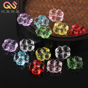 13mm Transparent Crystal Faceted Perforated Four-Leaf Clover DIY Handmade Bracelet Mobile Phone Chain Acrylic Jewelry Accessories