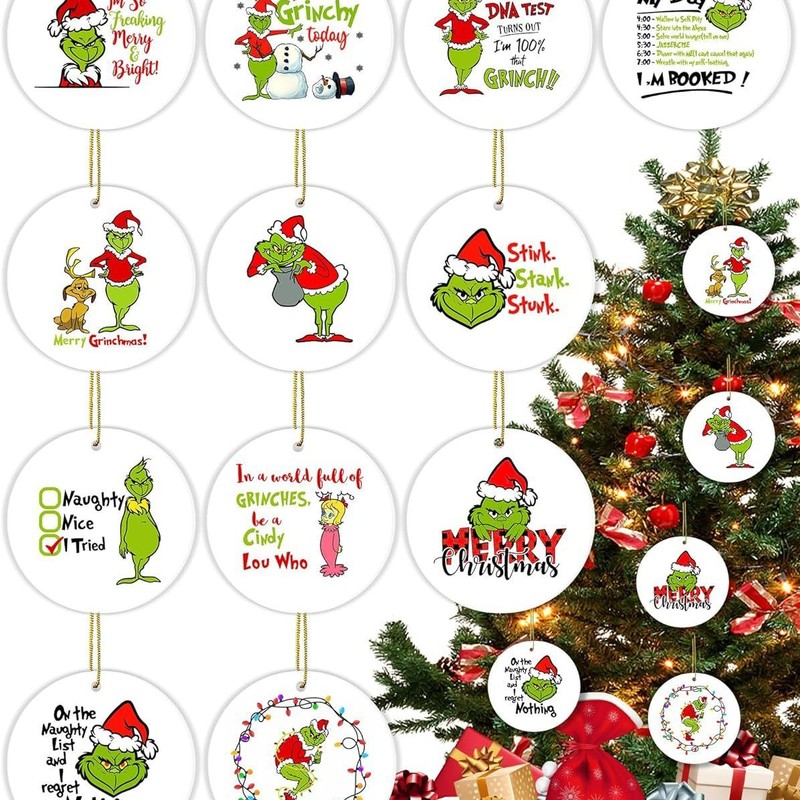 30ピースクリスマスの装飾品グリンチぶら下げクリスマスツリーの装飾冬の緑の小人のテーマクリスマスパーティー|undefined