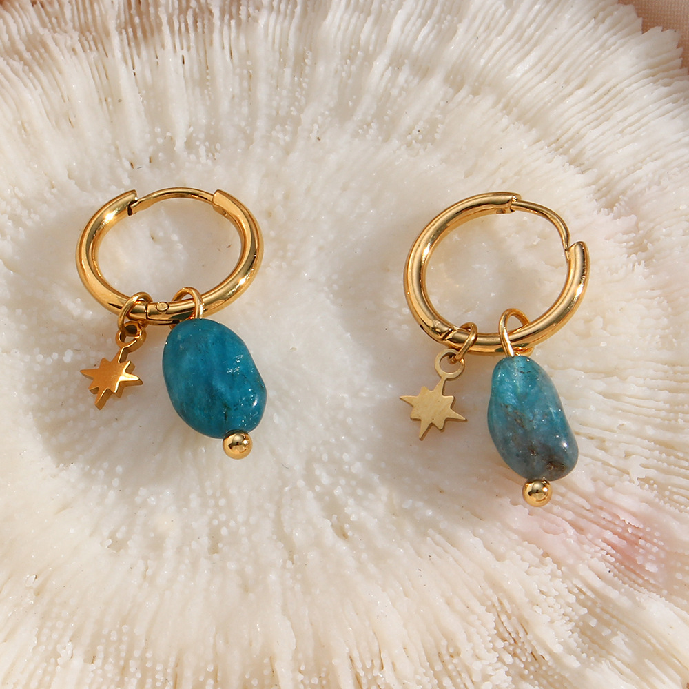 Earrings Classification 1 Pair Quantity Shopping Occasion Stainless Steel Material 1 Pair Classic Style Geometric Plating Stainless Steel Natural Stone Gold Plated Earrings